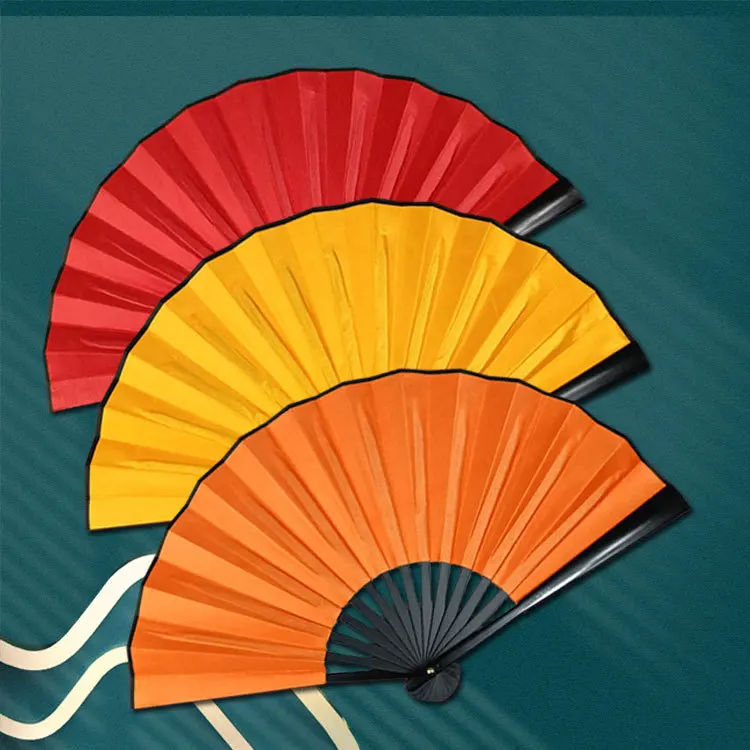10inch Chinese Style Vintage Folding Fans Black White Red Yellow Green Silk Cloth Dance Hand Fan Wedding Party Festival Gift