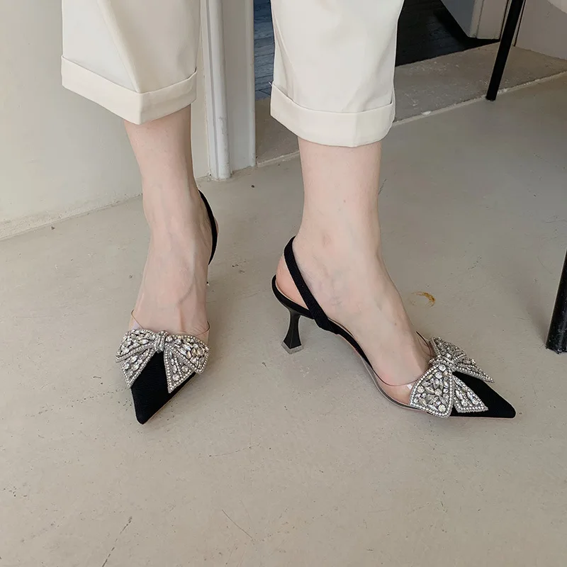 

Summer New Elegant Party Dress Sandals Women Butterfly-knot Slip-On PU 11CM Thin Heels Lolita Style Dress Sandals Women Shoes