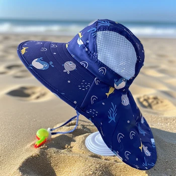 Kids Summer Sun Hat UV Protection Wide Brim Beach Sunscreen Cap for Baby Boys Girls Lightweight Foldable Fisherman Bucket Hat 1