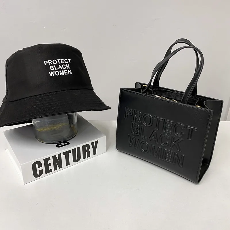 

New Protect Black Women's Bag Hat Set Trend Luxury Ladies Shoulder Crossbody Bags For Female Leather Designer Handbag Tote Purse