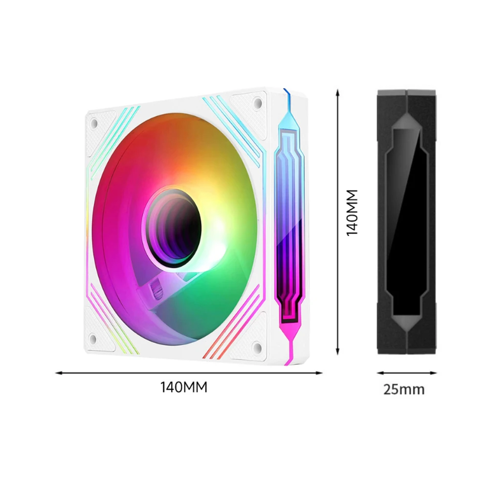 PC Cooling Fan 5V 3Pin ARGB Mirror Cycle Light Effect 650-1800RPM PWM 140mm Cooler Fan Reverse/Forward