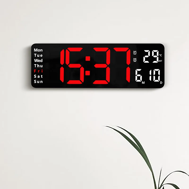 LED Digital Wall Clock Temperature Date Week Display Adjustable