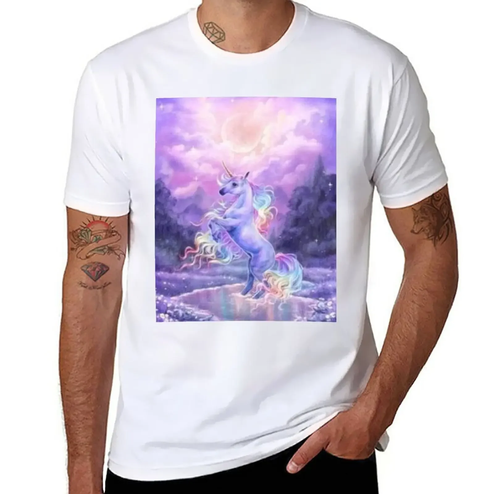 

Волшебная Радужная футболка с единорогом, рубашки, футболки с графическим рисунком, простые летние топы, мужская одежда
