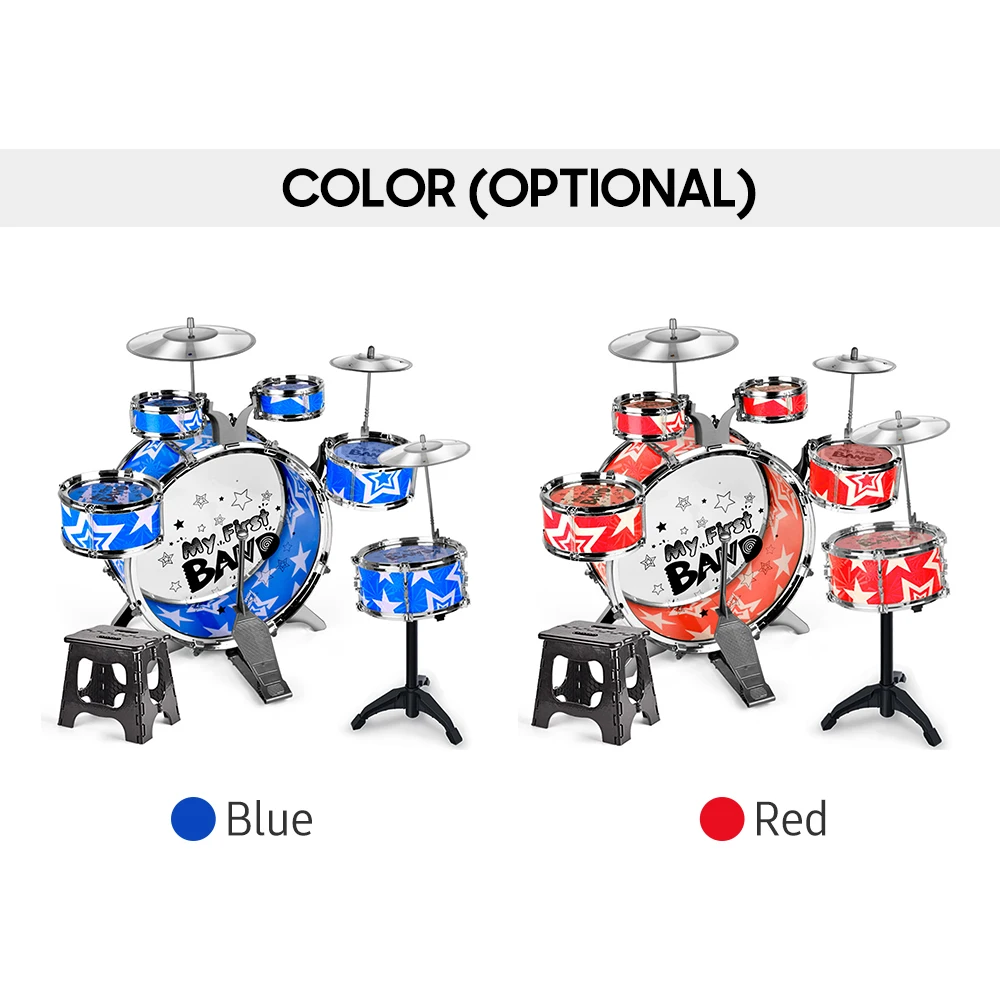 

6-Piece Kids Drum Set Drum Kit Jazz Drum Set with Folding Step Stool Cymbal Pedal Drumsticks Percussion Musical Instrument