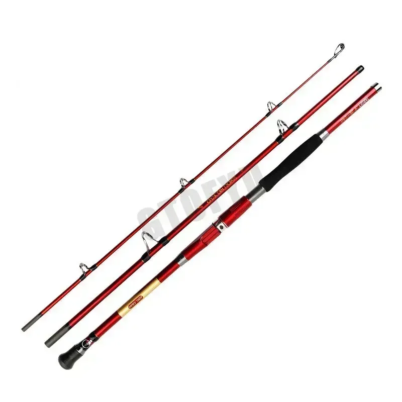Portable Fishing Boat Rod Lure Rod Ultralight Hard Carbon Fishing Pole 1.8 M 2.1 M 2.4 Red Three-section fishing rod