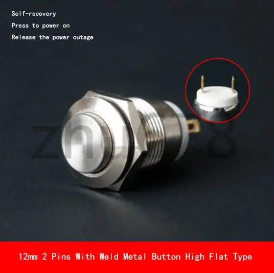 

1Pcs 12mm 2 Pins With Weld Metal Button High Flat Type Self-recovery Self-locking Power Supply Waterproof 3A/250VAC