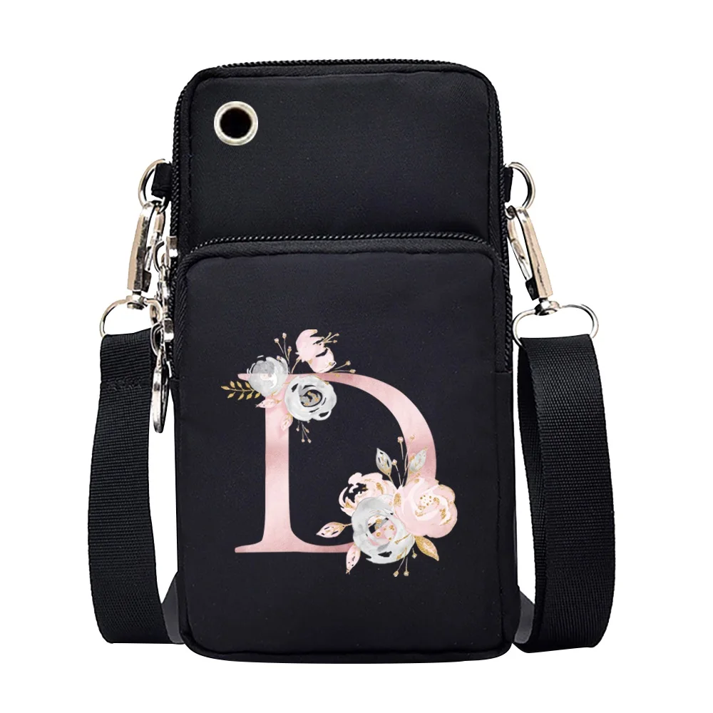 Waterproof Mobile Phone Bag for Iphone/huawei/xiaomi/samsung Universal Pink Flower 26 Letters Cell Phone Case Women Wrist Pack