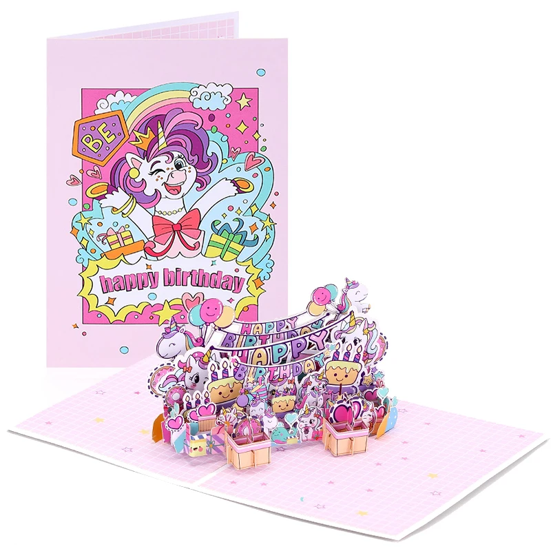 3D Pop Up Birthday Cards Balloon Cake Cartoon Birthday Gifts Greeting Card For Family Parents Wife Husband Children Friends