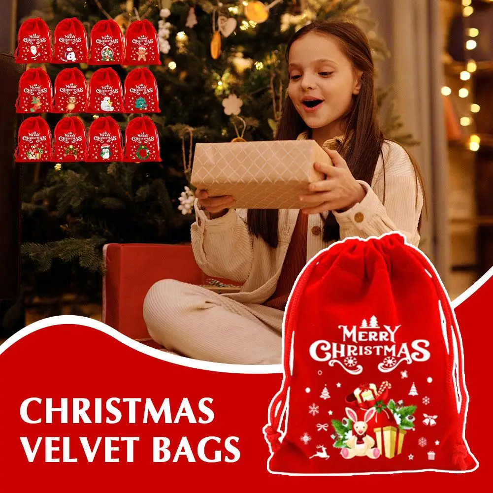 

Christmas Velvet Bags Advent Calendar Xmas Gift Bags Candy Pouch Xmas Packaging Drawstring Jewelry Bags K0P9