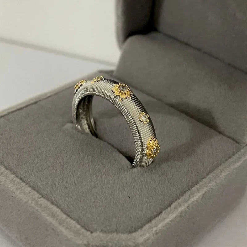 

1pc Adjustable European Retro Engraved Classic Double Colors Women Engagement Rings Female Jewelry Accessories Open Size