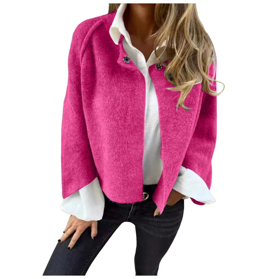 Elegant Womens Wool Blend Buttoned Winter Coat