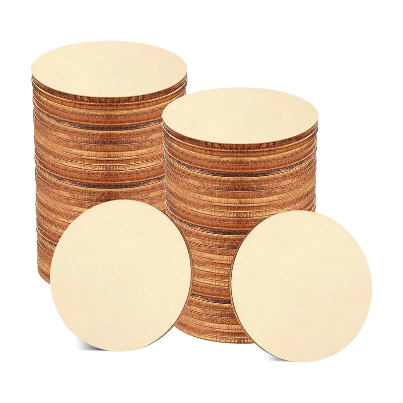 100pcs 7cm Unfinished Wood Circles Natural Round Wooden Disc Cutouts Blank Round Wood Circle Slices for DIY Crafts