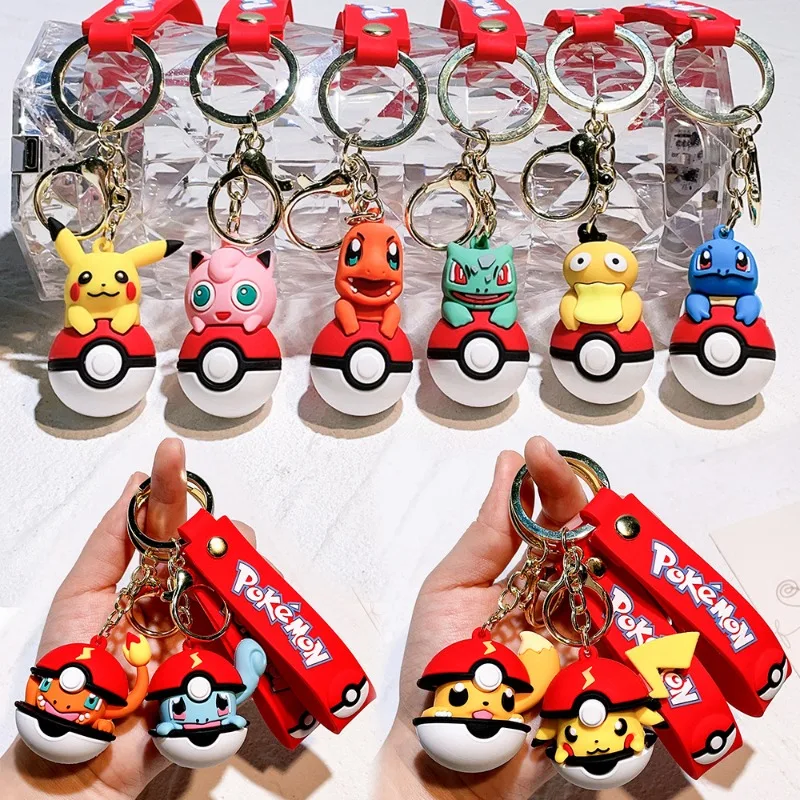 

Pokemon Pikachu Cartoon Keychains Anime Figure Charmander Squirtle Jigglypuff PVC Key Schoolbag Decorate Children Christmas Gift