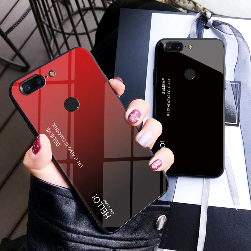 

OnePlus 5 A5000 Case Gradient Hard Tempered Glass Cover Silicone TPU Bumper For One Plus 5T Oneplus5T A5010 Phone Coque Fundas