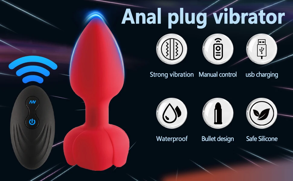 Rose Kauko-ohjattava Anustappivibraattori Seksilelut Miehille Naisille Homo G-piste Anaalivibraattorit LED-vilkkuva valo Eturauhaselle_voghion.com