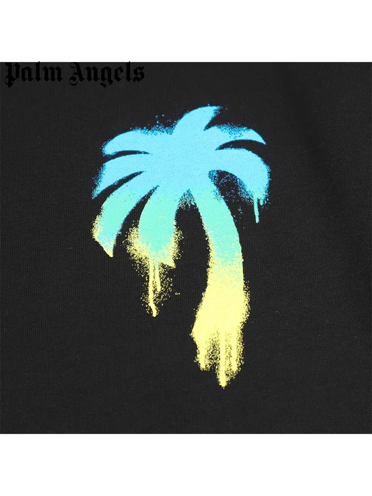 palm angels Summer Fashion Gradient Coconut Letters Printed Cotton Loose Round Neck T-Shirt Tops For Men Women Couple Model