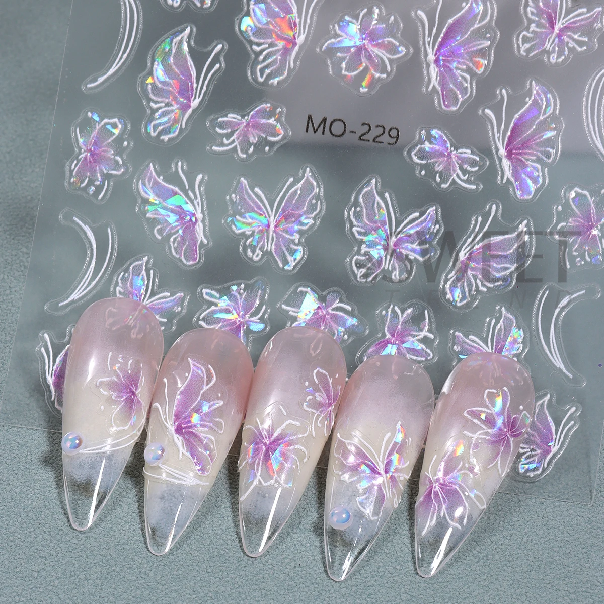 3pcs Aurora Fairy Butterfly Matte Nail Stickers Holographic Painting Gradient Wings Design Decals French Elegant Manicure Foils