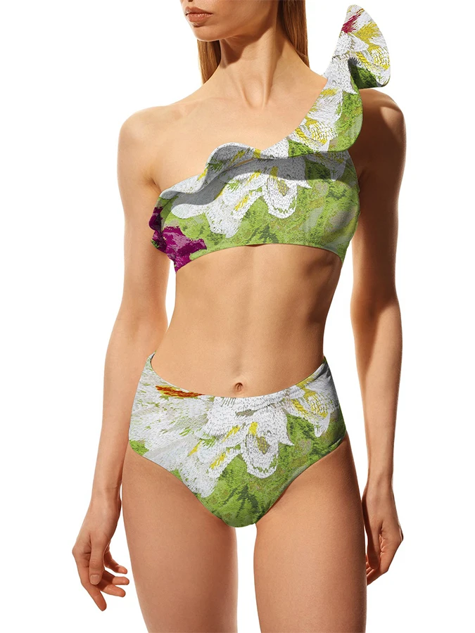 One Shoulder 2023 New Swimwear Summer Female Fashion With Lace Floral Print Beach Wear Bodysuit Vacation Sexy
