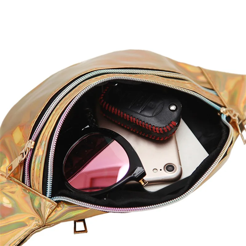 Outdoor Waist Bag Adjustable PU Leather Laser Fanny Pack Crossbody Chest Bag for Unisex Men Women Sports Workout Running