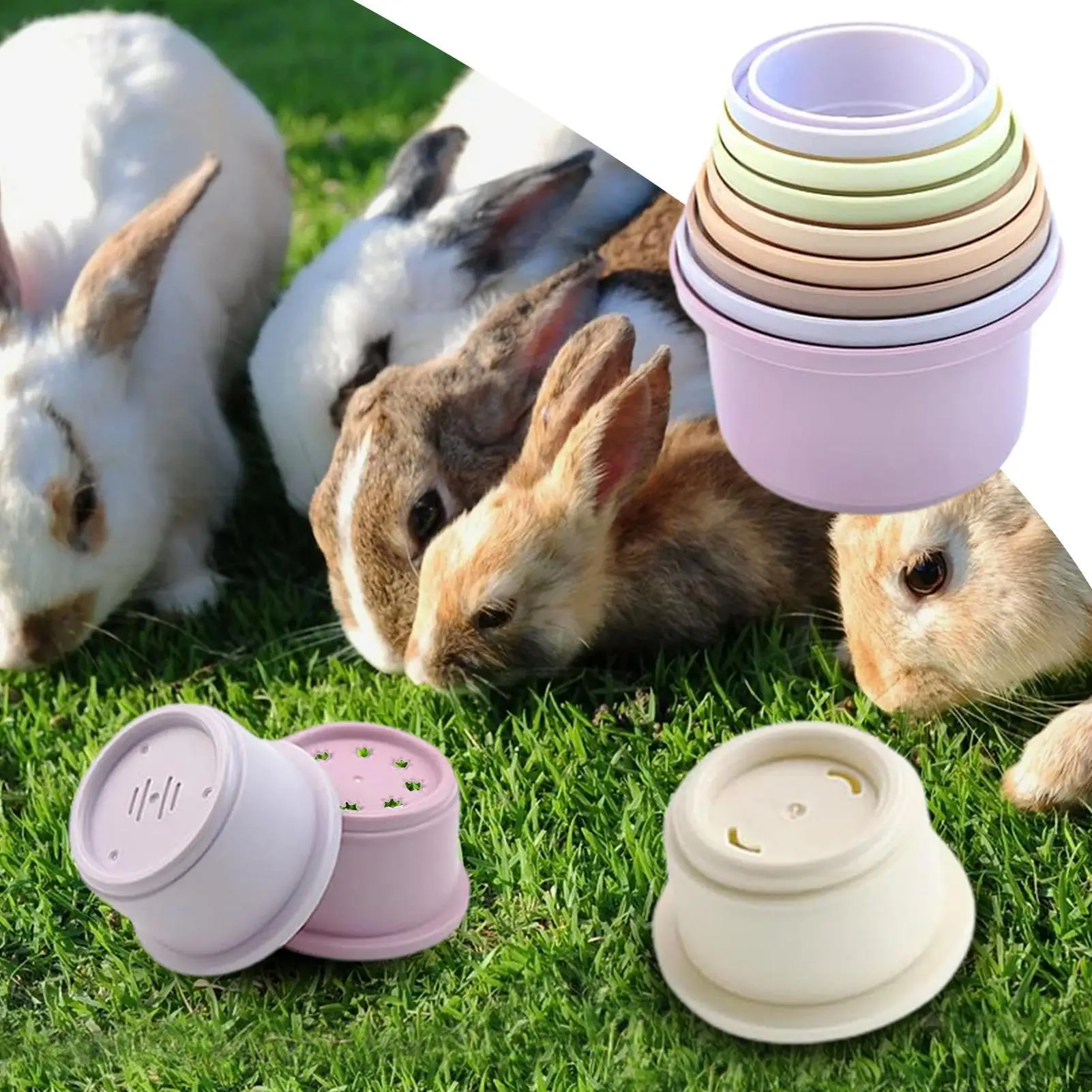 hot 8Pcs Stacking Cups Toys for Rabbits Chinchillas Guinea Pigs Multi-Colored Reusable Plastic Nesting Toys Stacking Cups Set