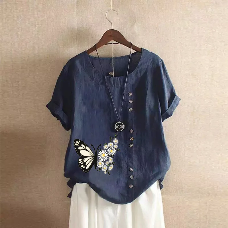 Cotton Linen Women Summer Blouse
