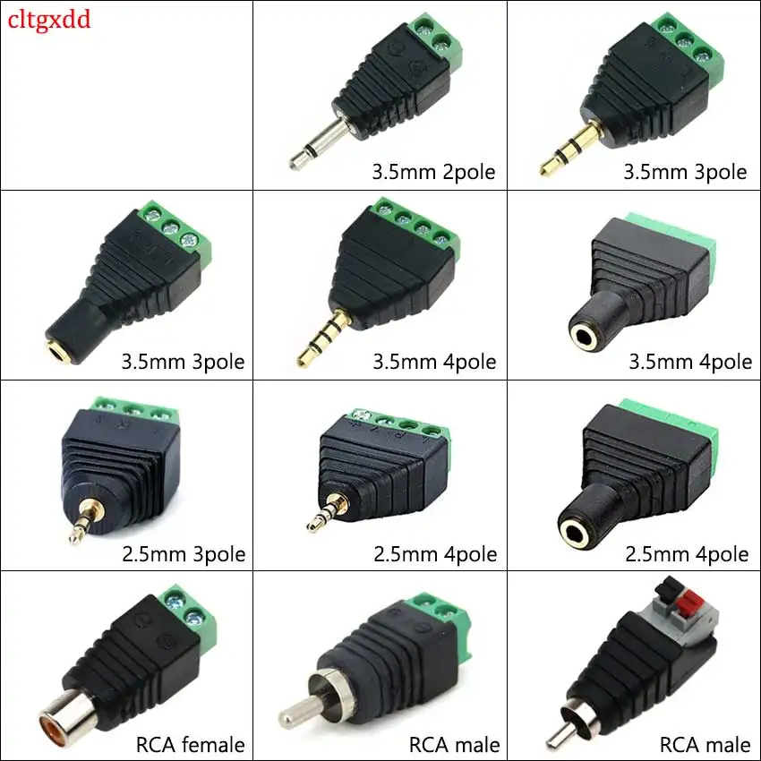 cltgxdd 2,5mm 3,5mm RCA-Stecker Männlich-Weiblich-Verbinder Audio Mono Stereo Adapter Kanalstecker zu Schraubklemmen-Stecker