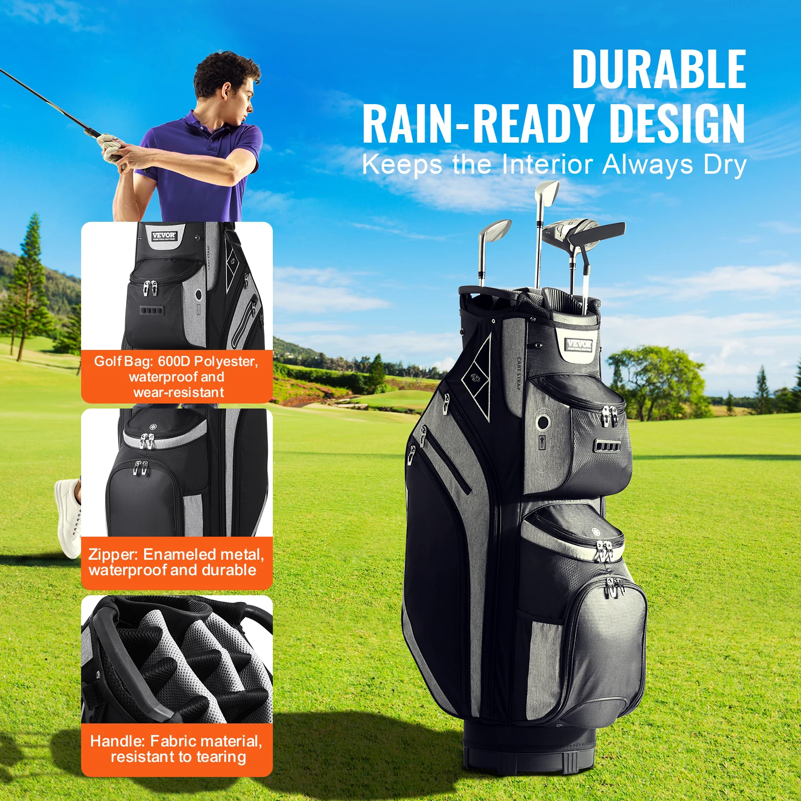VEVOR Golf Cart Bag with 14 Way Organizer Divider Top Pockets Premium Cart Bag, Durable Golf Bags with Handles&Detachable Straps