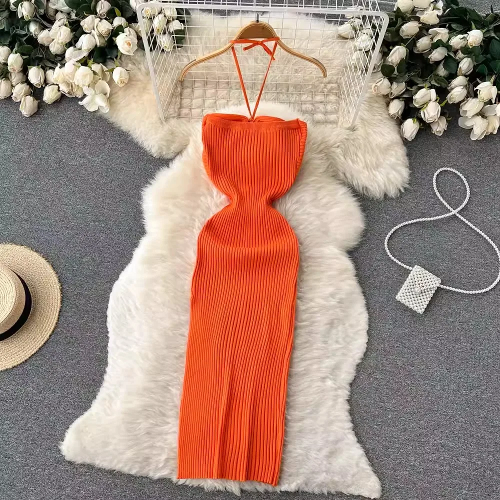 YuooMuoo Chic Fashion Sexy Package Hips Split Knitted Summer Dress 2025 Women Slim Elastic Bodycon Party Dress Streetwear Outfit 5
