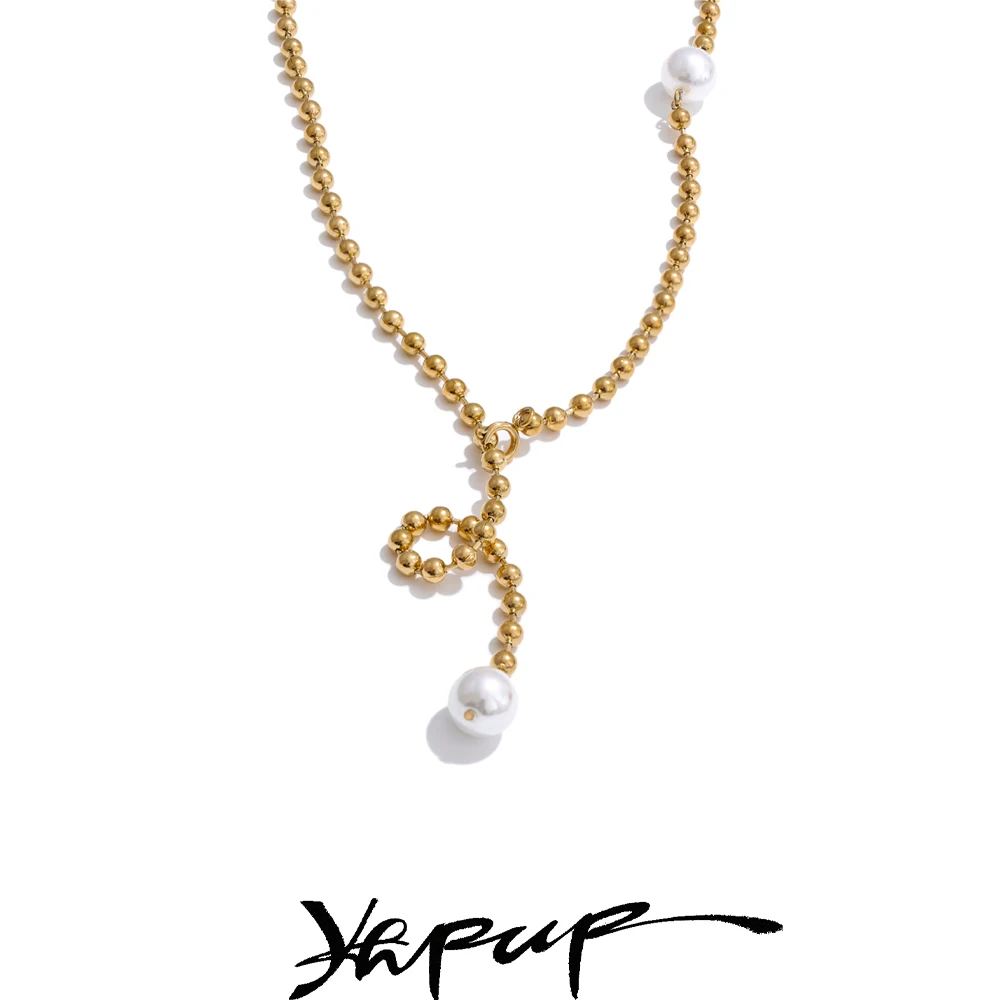 Yhpup Round Necklace Stainless Steel Beads