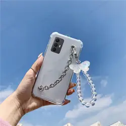 Elegant 3D Crystal Butterfly Bracelet Wriststrap Case - Soft Transparent Shockproof Cover for TCL 40SE (Clear)