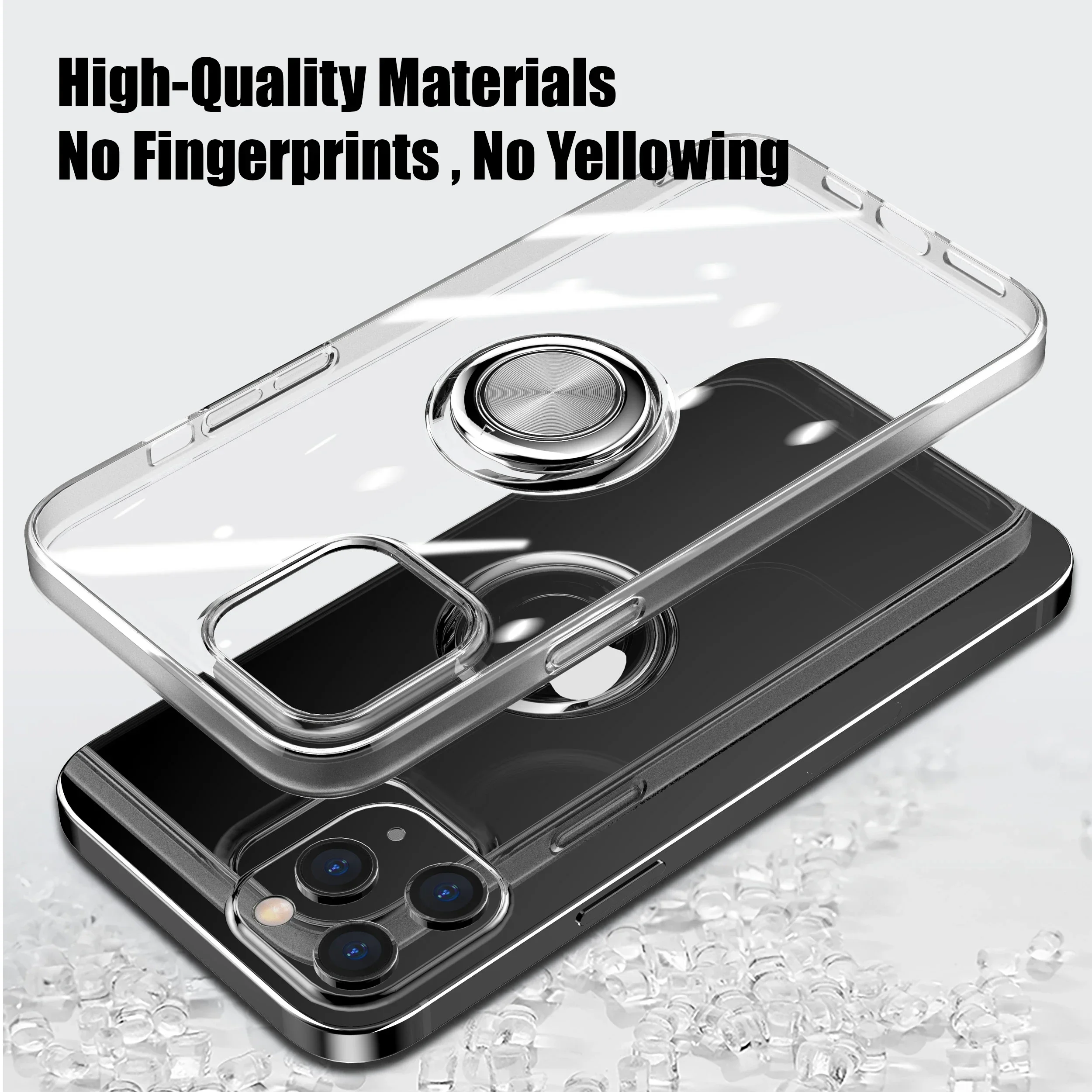 With Ring Stand Soft Transparent Case For iPhone 12 13 14 15 Pro Max Phone Cover For iPhone 7 8 Plus XR XS Max Magnetic Car Case 5