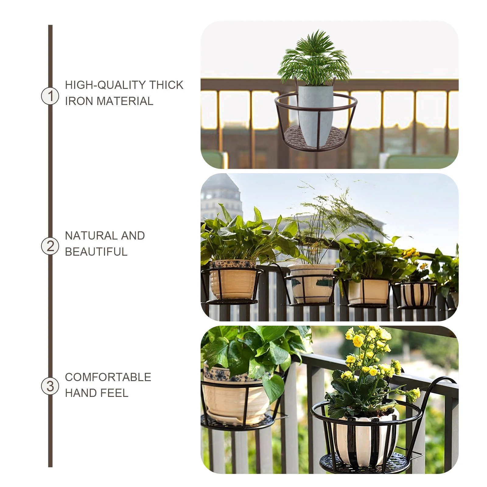 2 Pcs Iron Flower Pot Stand Wall Hanging Balcony Planter Rack Potted Holder Dorm Plant Shelf Home Furniture Outdoor Garden Decor