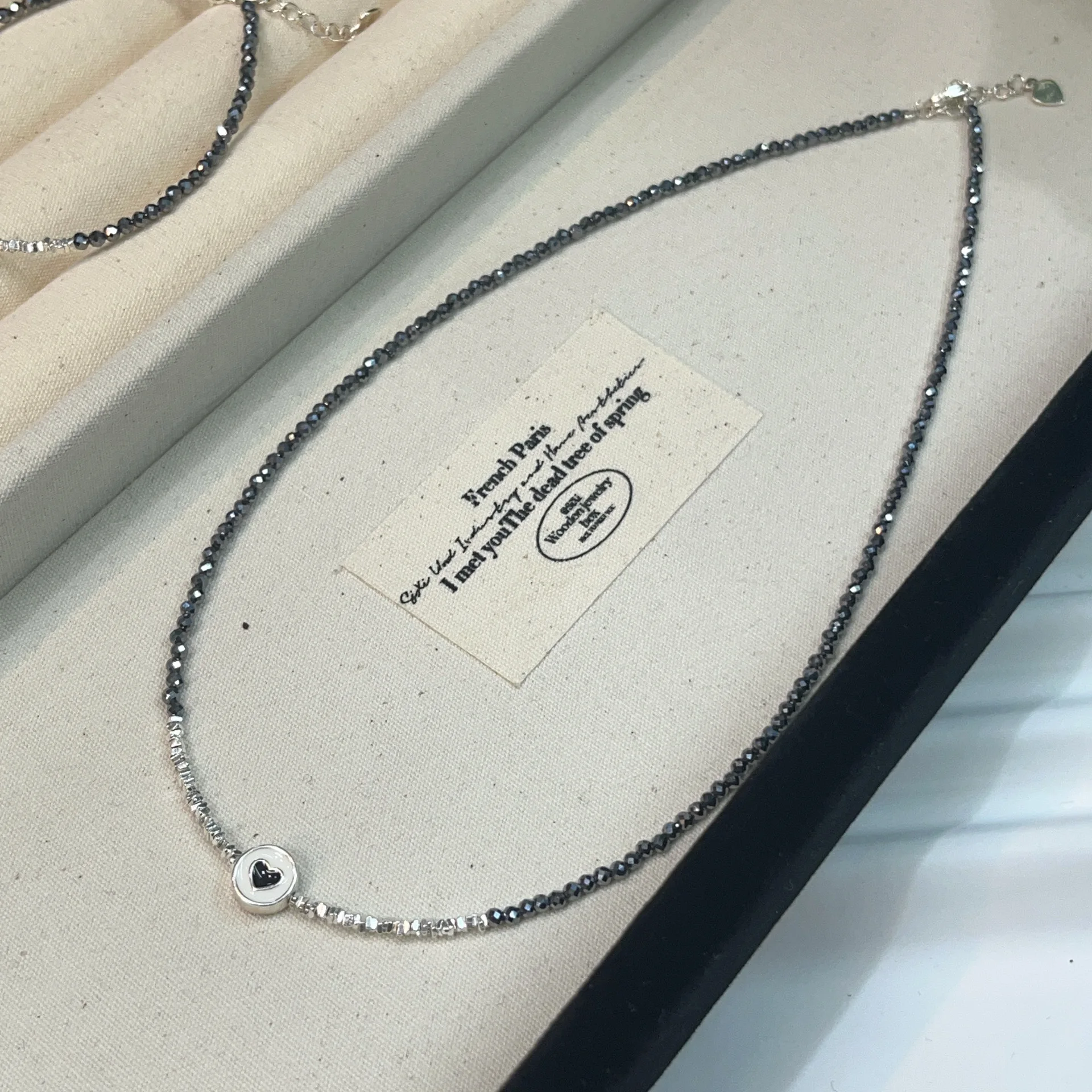 BPOYB Luxury Black Crystal Heart Pendant Natural Gemstones S925 Sterling Silver Beads Chain Necklace For Women Designer Handmade