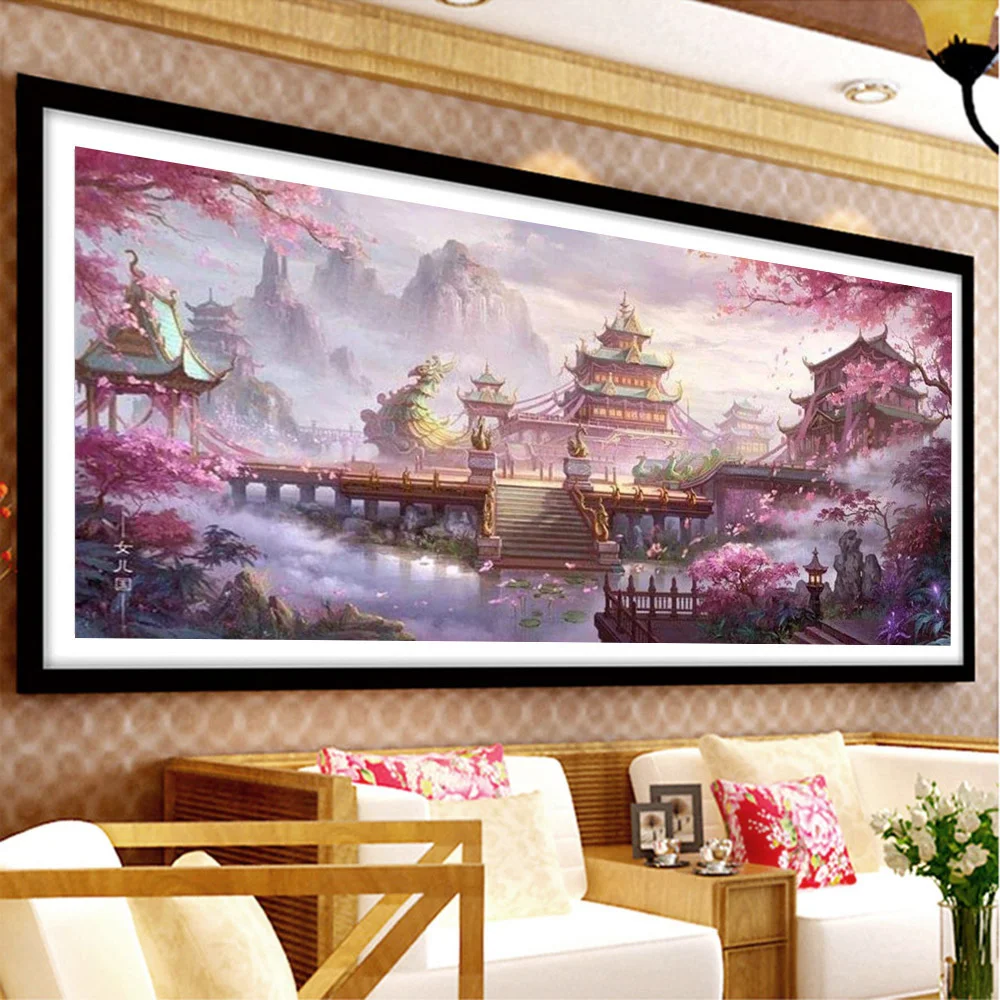Diamond painting 5D DIY full square/round house mountain mosaic Sakura flower landscape wall decor