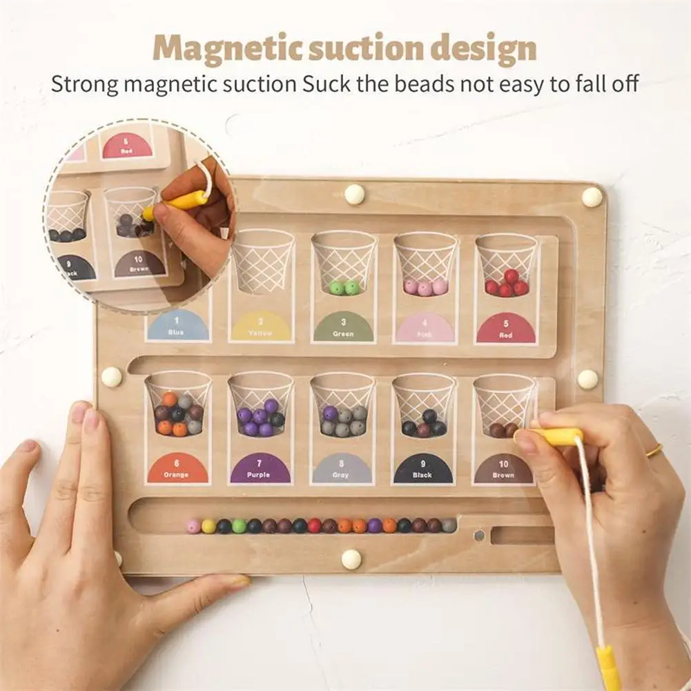 

Magnetic Color Number Maze Montessori Educational Wooden Magnet Puzzle Game Board Toddler Activities Counting Matching Games