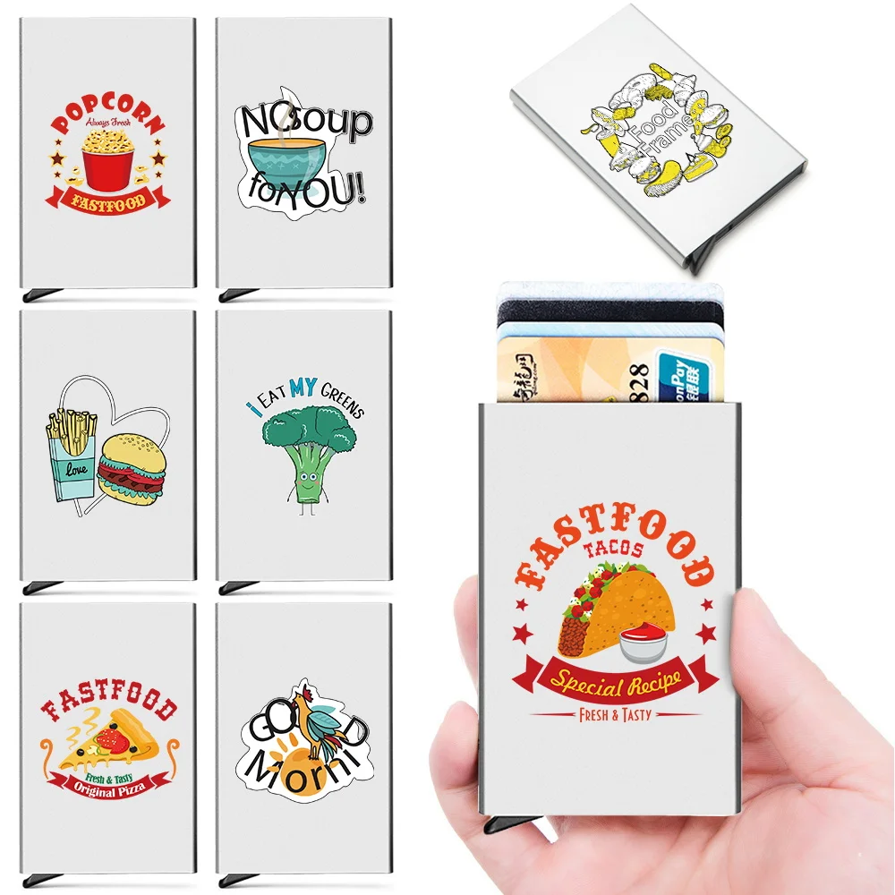 

2023 Anti-theft ID Credit Card Holder Men's Portable Carte Thin Aluminium Metal Wallets Pocket Case Food Pattern Credit Card Box