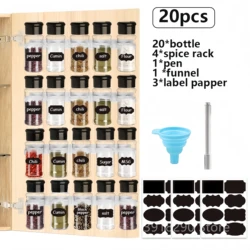 Spice and Seasoning Organizer Jars - Set of 5/10/15/20 Plastic Kitchen Gadget Tools (20PCS with shelf)