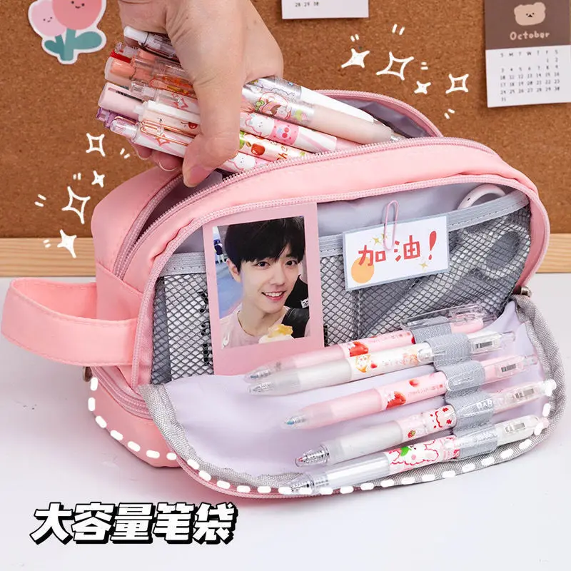 Korea Cute Pencil Cases for Girls Pencilcase Waterproof Canvas School Makeup Bag Pencil Pouch Pen BoxPapeleria Kawaii Stationery