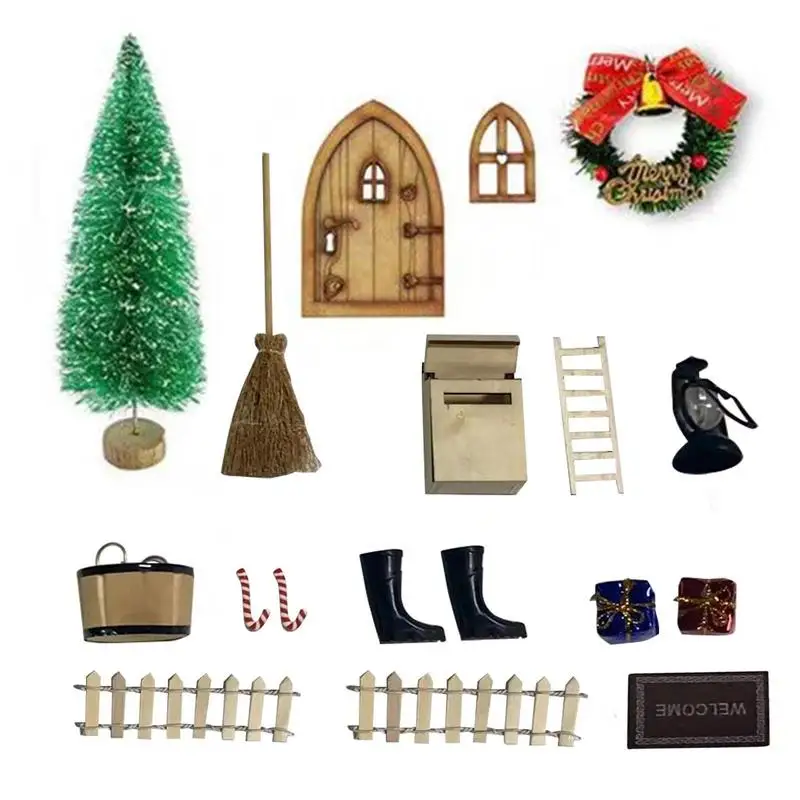

Doll House Christmas Decorations Fairy Door Kit Dollhouse Furniture 1:12 Scale Dollhouse Decoration Set Christmas Gifts DIY
