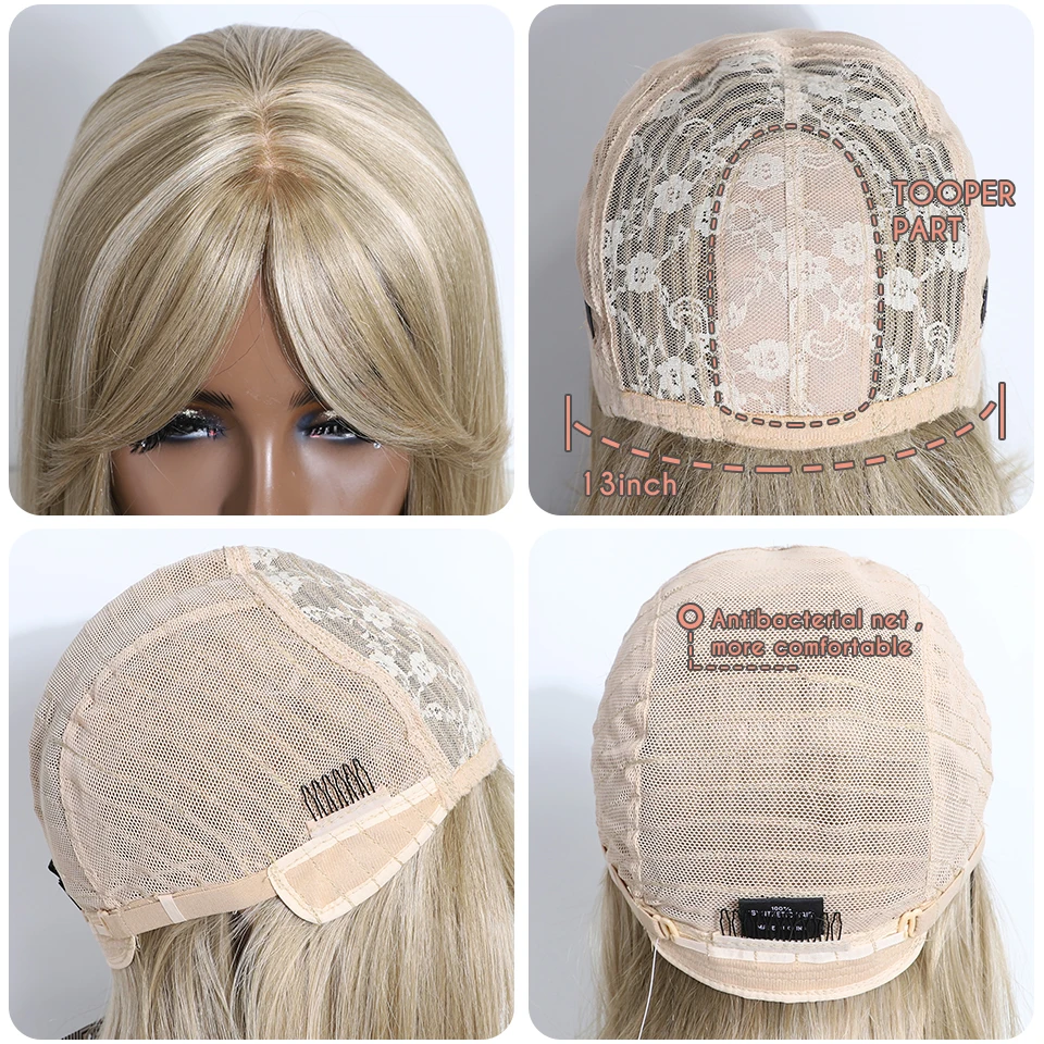 Synthetic Wig Synthetic Middle Straight Bob Wigs with Bangs Light Blonde Natural Hair for Women Daily Cosplay Heat Resistant Fiber