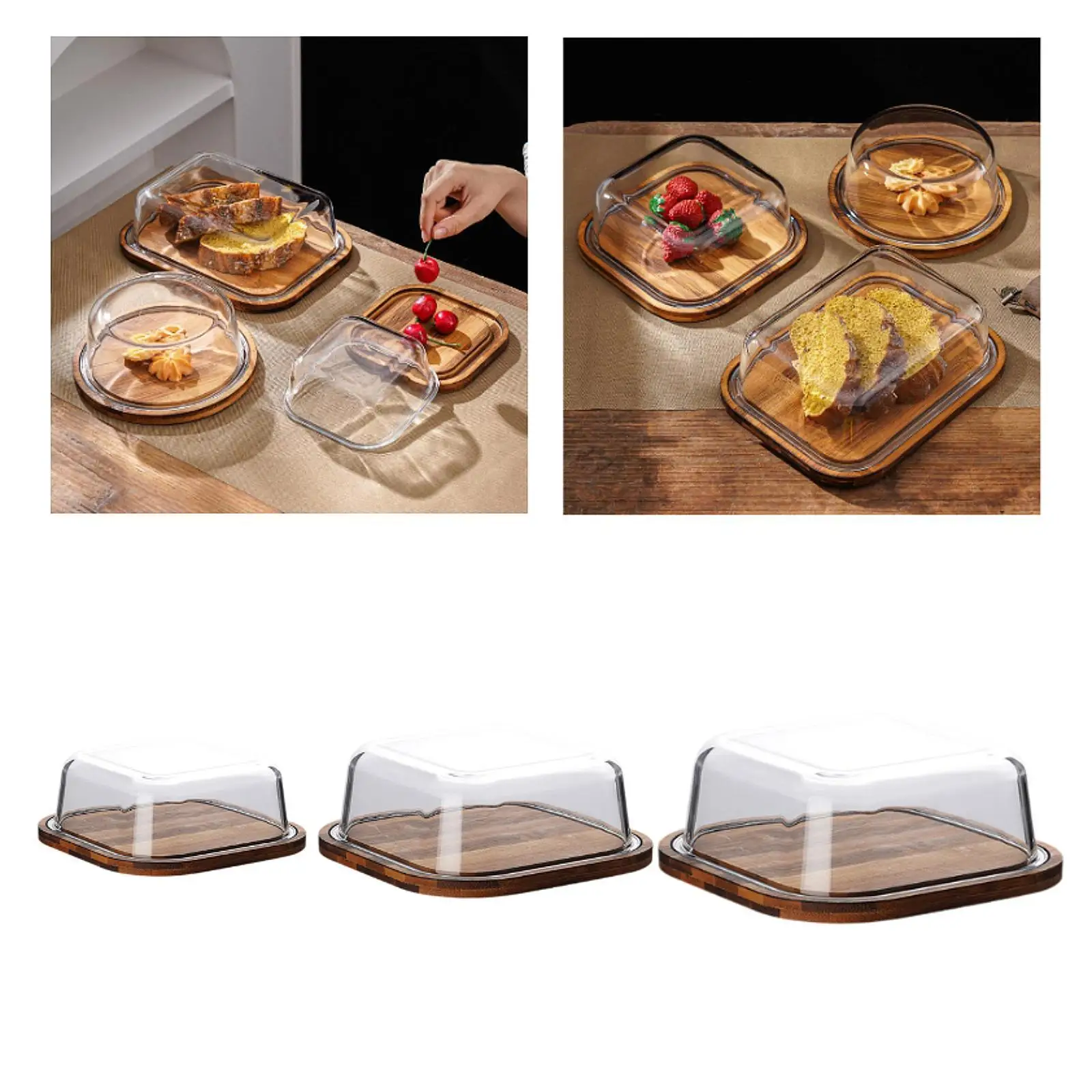 Glass Cover Butter Dish Easy Clean Multiuse Butter Keeper Dessert Box for Restaurant Coffee Shop Bakery Dining Room Countertop