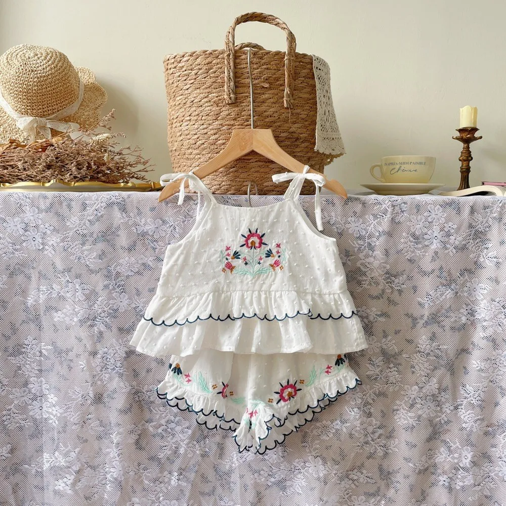 

Одежда для маленьких девочек, Детский комплект из 2 предметов, Летний стиль для отпуска, продвинутый пользовательский комплект с вышивкой для девочек