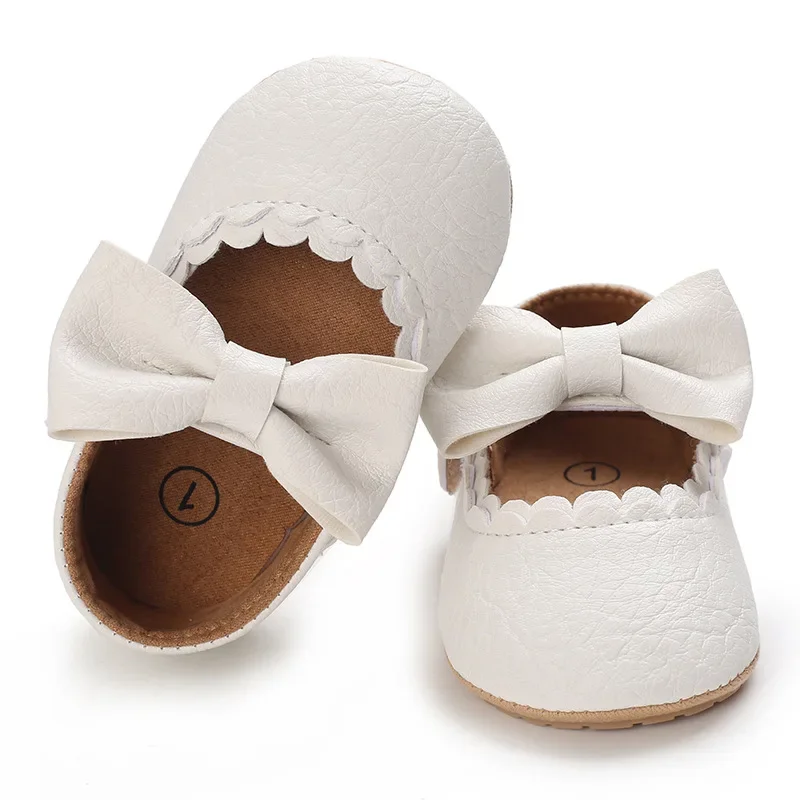 White Apricot Brown Baby Girl Princes Shoes Infant Toddler Bowknot First Walkers Non-slip Rubber PU Soft-Sole Flat Shoes E26 6