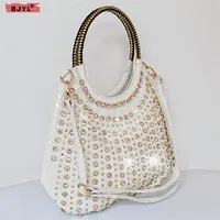 2025 Luxury Fashion Diamonds Women Handbags Genuine Leather Shoulder Bag Female White Rhinestone Messenger Crossbody Tote Bags 1