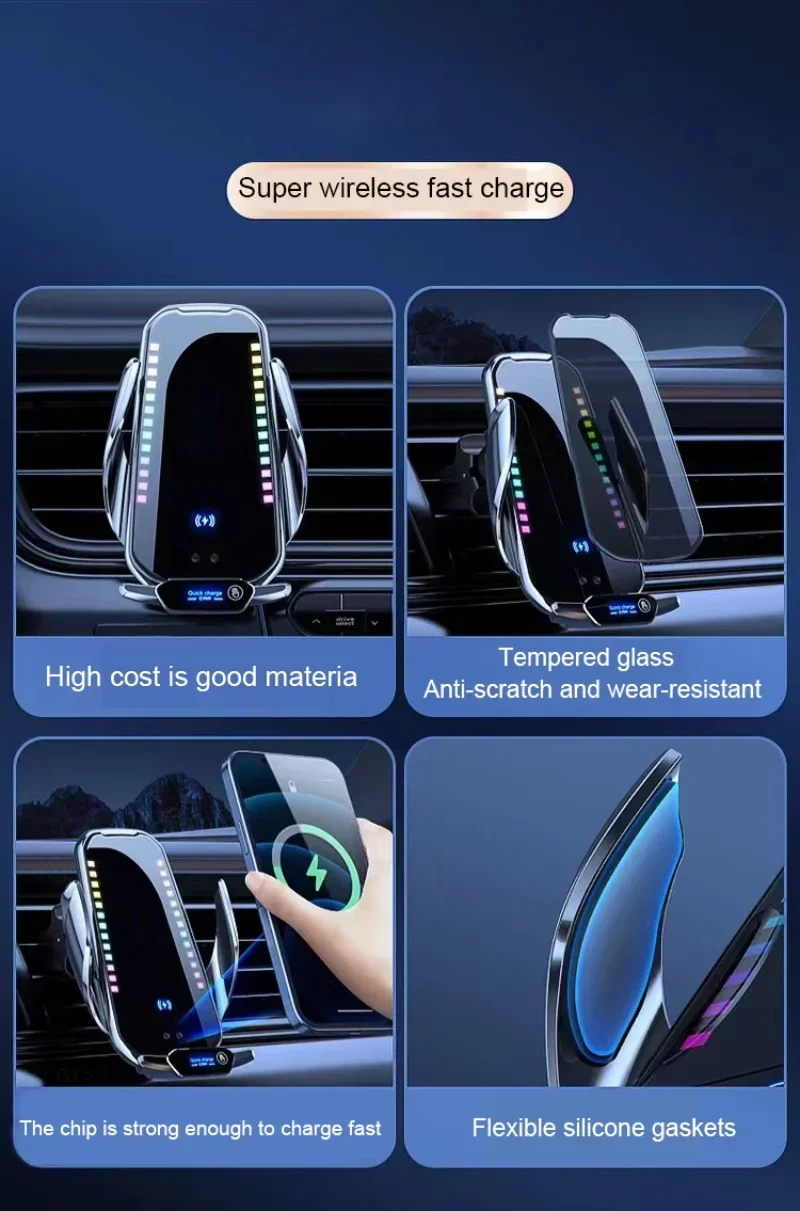 RGB Car Phone Holder 20W Wireless Charger For iPhone 12 13 14