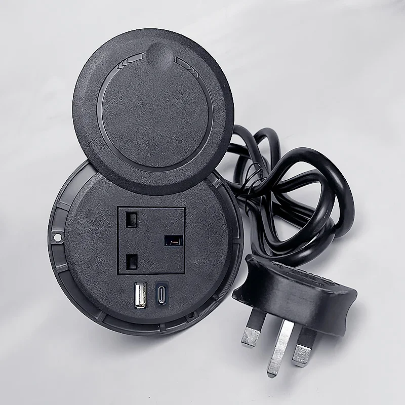 Desktop adapter Multifunctional UK Socket with USB Type-C Recessed Desktop Plug Round Socket