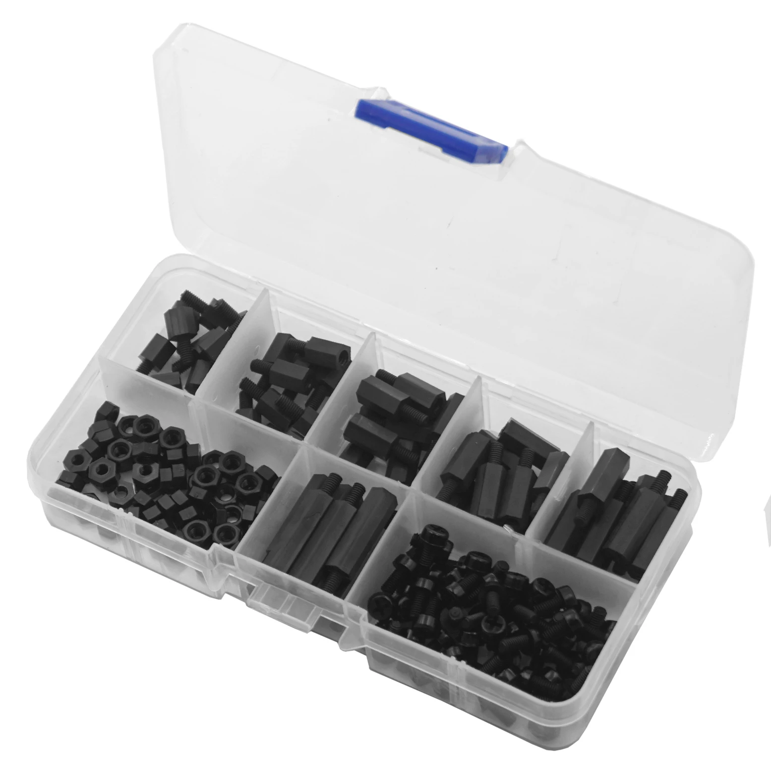 Kit d'entretoises M3 nylon 60 pièces pour drone FPV, présenté dans son emballage d'origine.