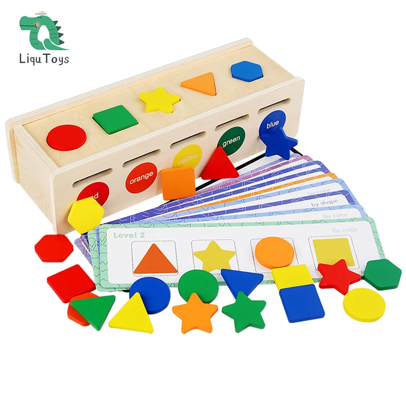 

LIQU Montessori Toys 2 in 1 Shape Toys Color&Shape Sorting Learning Matching Box with 2 Lids for Baby Toddlers 1-3 Year Old 10