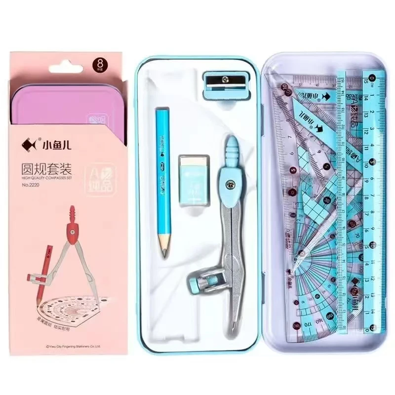 8Pcs/Set Ruler Compass Pencil Set Geometry Maths Student Drawing Stationery Mathematical for Boy Girl Gift School Supplies