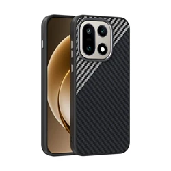 Sleek Magnetic Carbon Fiber Texture Protective Case - Business Edition for OnePlus 15 (Black Silver)